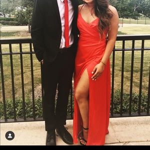 misguided red maxi dress high slit silk